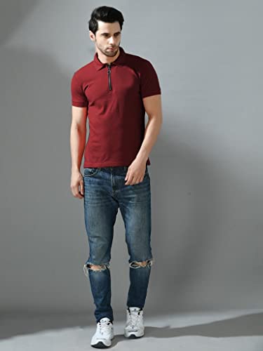 Image of Leriya Fashion T Shirt for Men | Polo T-Shirt for Man | Men's Half Zip Polo T-Shirt | Lightweight Breathable Summer Wear | Textured Knit Casual Stylish Tee | Short Sleeve Smart Casual Top for Man