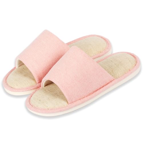 Anmerl House Slippers for Women & Men - Breathable Cotton Linen Slides with Non-Slip Sole, Indoor/Outdoor Washable Summer Shoes for Home, Travel, Spa