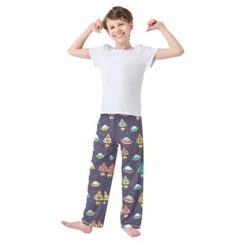 ZZXXB Airship and Rocket Print Boys Long Pants Soft Trousers Elastic Waist Kids Lounge Bottoms with Pockets S-XL2