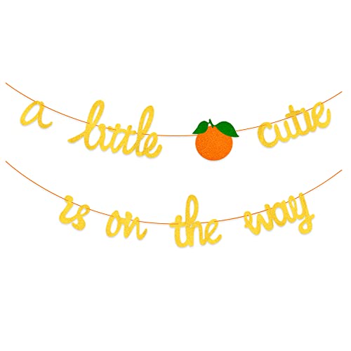 Image of A Little Cutie is on the Way Banner, Tangerine Theme Baby Shower Party Decorations Orange Clementine Party Supplies