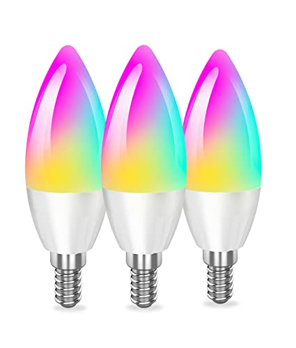 Smart Light Bulbs Candelabra Led Light Bulbs Color Changing B10 E12 Base Small Chandelier Light Bulbs Work with Alexa Google Home,RGB WiFi Light Bulb 320 lm 35 Watt Equivalent 3 Pack