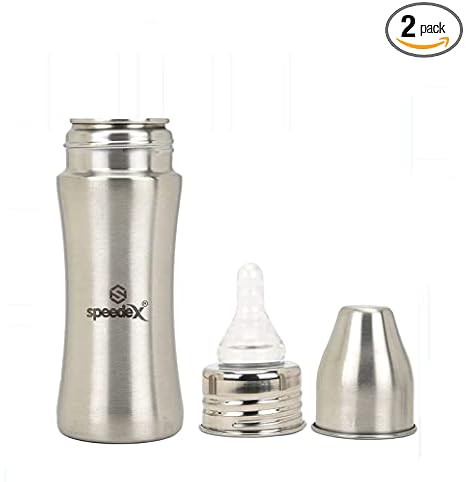Speedex Grade 304 Stainless Steel Baby Feeding Bottle for Kids Steel Feeding Bottle for Milk and Baby Drinks Zero Percent Plastic No Leakage with Internal ML Marking (250 ml) (1 Extra Nipple Free)