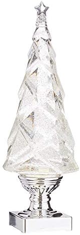 Raz Geometric Lighted Tree with Silver Swirling Glitter and Silver Base - 14 Inch Battery Operated