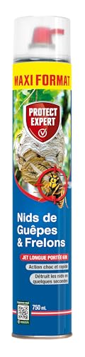 PROTECT EXPERT Aérosol Pour Nid De Guêpes Frelons & Frelons Asiatiques - 750 ML - Mousse - Jet Longue Portée Pulvérisation Jusqu’à 6m - Traitement A...