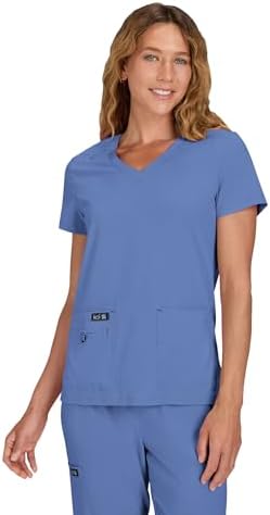 KOI Basics Women's Becca V-Neck Scrub Top, 4 Pockets, ID Bungee Loop, Moisture-Wicking Performance
