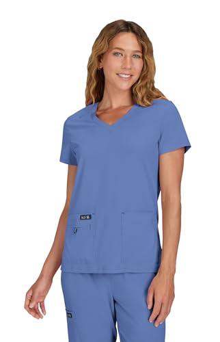 KOI Basics Becca Women's 4-Pocket Stretch Scrub Top True Ceil Large