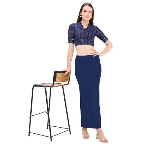 Image of DESI GIRL Satin Shimmer Stretchable Saree Shapewear Petticoat with Drawstring for Women | Mermaid fit Saree Petticoat with Side Slit for Easy Movement | Saree Shaper | Long inskirt