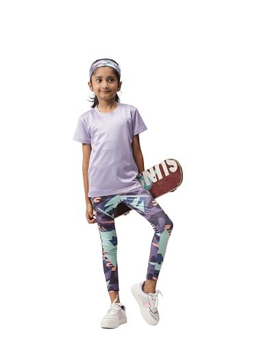 Image of Girls Active Sports Wear Solid Skinny Fit Leggings and T-shirt Polyester Set /Sets For Multi-Sports Gym Yoga Dance Gymnastics & Running(4 TO 14 YRS)