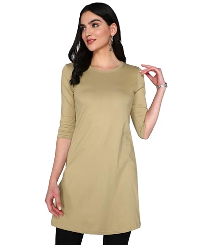 Image of FLEXIMAA Women's Cotton Plain Round Neck 3 /4 Sleeve Long Top