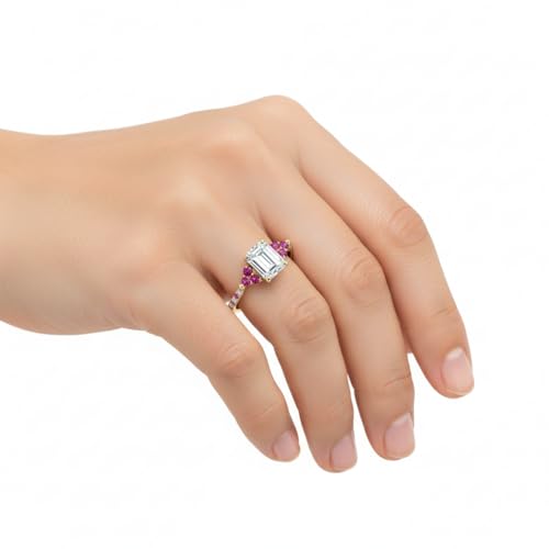 Image of Choose Your Gemstone Emerald Cut Petite Cathedral Diamond CZ Ring Yellow Gold Plated Emerald Shape Petite Engagement Rings for Women, Girls and Ladies US Size 4 to 12