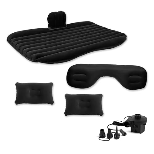 Image of amazon basics Polyvinyl Chloride Car Bed for Back Seat - Black (Pack of 1)|Inflatable Bed with 2 Air Pillow & Air Pump |Portable Car Bed for Kids, Travel, Trips, Camping, Picnic, Pool & Beach