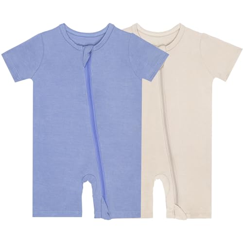 Image of GUISBY Rayon made from bamboo Baby Pajamas Short Sleeve Footless Rompers 2 Way Zipper Sleeper for Baby