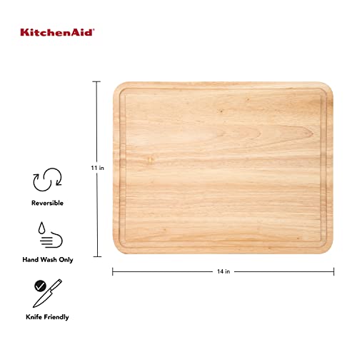 Kitchenaid Classic Rubberwood Cutting Board With Perimeter Trench, Reversible Chopping Board, 11-Inch X 14-Inch, Natural #TOP4