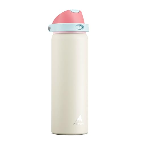 POWCAN 32 oz Water Bottle with Handle for Hiking: Straw and Spout Lids, Dual Opening, Leakproof, Vacuum Insulated Flask with straw for Sports, Camping, Climbing, Workout, Travel (Breezy Sunday)
