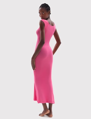 Image of PUMIEY Women's Square Neck Cap Sleeve Maxi Dress Ribbed Bodycon Dress Summer Dresses for Women