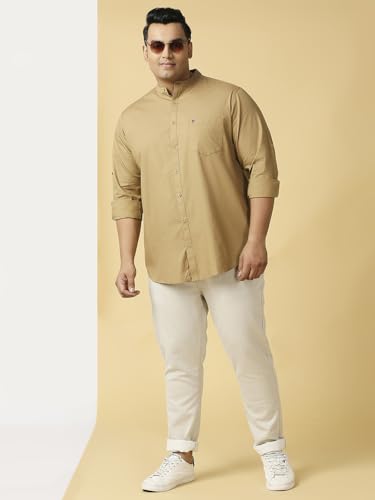 Image of Thomas Scott Mens | Full Sleeve | Solid Plain Color | Regular Fit | Plus Size | 100% Cotton | Mandarin Collar | Casual | Shirt