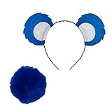 1 Bear Ears Headband and Tail Set colorful rainbow multiple colors to choose from Hot Pink Royal Blue Turquoise Green Yellow Orange Red Light Purple (Royal Blue)