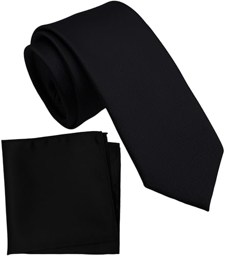 Image of Boy's Solid Tie with Pocket Square Set, Regular Necktie for Children and Kids, Self-Tied