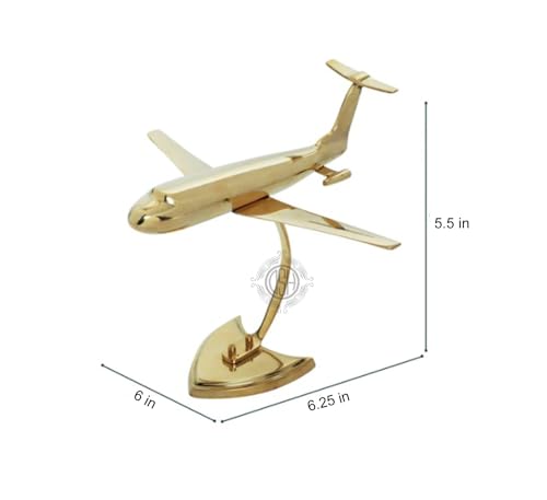 Image of DSH Brass Antique Jet Plane On Stand, Table Top Decorative Showpiece for Home Decor & Office Table with Gold, Glossy and Shiny Finish