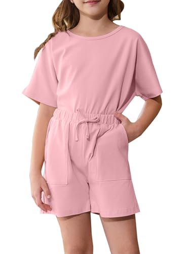 Image of Willow Dance Girls 2 Piece Outfits Cotton Summer Short Sleeve T Shirt Tops and Drawstring Shorts Clothing Sets