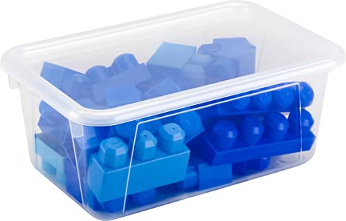 Image of Storex Small Cubby Bins - Plastic Storage Containers for Classroom with Non-Snap Lid, 12.2 x 7.8 x 5.1 inches, Translucent, 5-Pack (62436U05C)