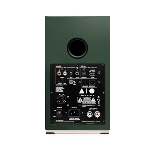 TRIANGLE - Głośniki aktywne AIO TWIN - Głośniki podstawkowe Wi-Fi i Bluetooth ze wzmacniaczem 2x50 W - Dźwięk HD - Wejścia PHONO/Platinum + Telewizor optyczny - 165 x 304 x 235 mm - Angielski zielony