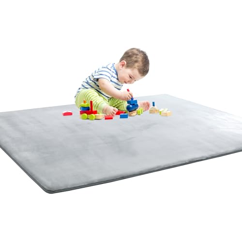 Image of BALAPET Thick Memory Foam 50x50 Play Mat for Playpen, Super Soft Velvet Portable Baby Playpen Mat for Kids Toddler Crawling and Play, Non-Slip Bottom Playmat, Grey