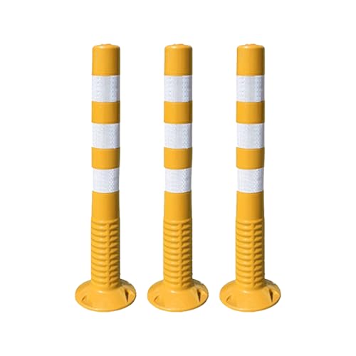 Jingshihaisu 駐車場ポール 車線分離標ポール 高さ75cm 反射カラー付き 道路用ストリートコーン 工事用トラフィックデリネーターポスト 駐車場 目印 通り抜け禁止 交通整理 ガレージ 道路標識 区分 視線誘導標 中央分離帯 (3個入り,E)