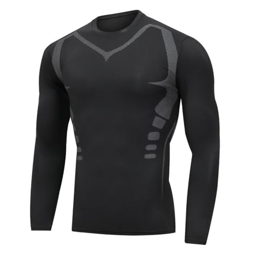 Mayoii Camiseta de compresión para hombre, camiseta térmica de manga larga, para gimnasio, compresión, ciclismo, running, deporte, Negro , M