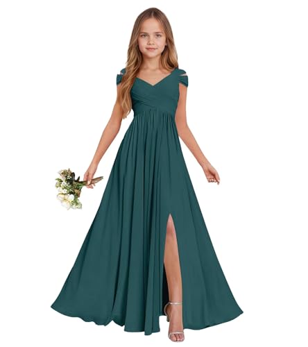 CHouor Junior Bridesmaid Dress for Wedding Peacock Girls Bridesmaid Dresses V-Neck Princess Pageant Prom Gowns Size 13
