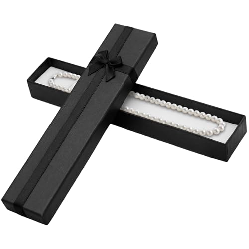 Image of FEXPDL Rectangle Jewellery Gift Boxes, Women Necklace Case Chain Box Long Small Bracelet Gift for Wedding Birthday Valentine's Day Christmas (Black)