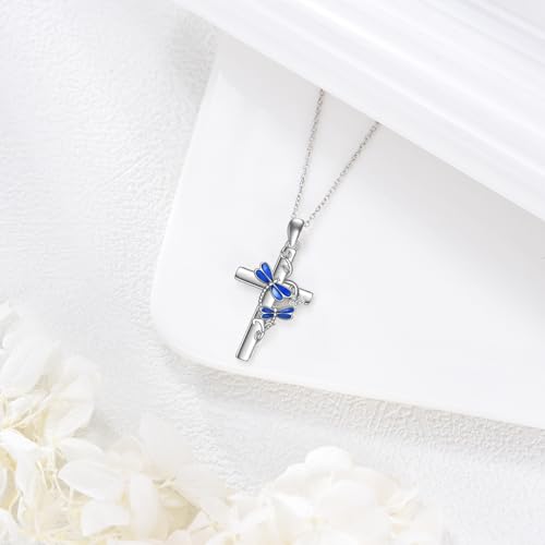 Image of RMREWY Cross Bee /ladybug /Butterfly /Dragonfly /Red Cardinal Necklace for Women 925 Sterling Silver Cross Pendant Necklace Animal Lovers Jewelry Christmas Gifts for Women Mother Grandma