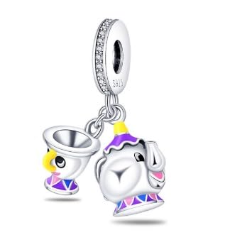 The CharmeryB and B Teapot and Cup Dangle Charm in Sterling Silver 925 Compatible with Pandora Charms,and Many Other UK Charm Bracelets.