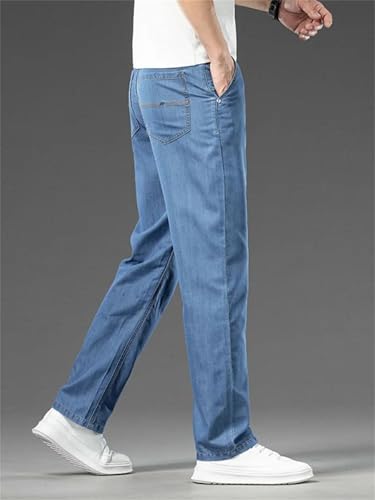 Men's Summer Thin Jeans Loose Straight Modal Denim Pants Classic Business Casual Lightweight Trousers4