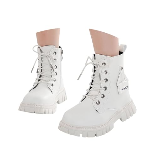 Girls Boots Lace Up Riding Ankle Combat Low Calf Boots PU Leather Side Zipper Punk Goth Boot2