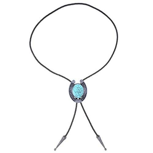 Image of GelConnie Bolo Tie for Men Women Western Cowboy Turquoise Leather Necktie | Natural Stone Bolo Tie Necklace for Women Rodeo Cowboy Leather Necktie Native American Western Cowgirl Ties Adjustable Cord