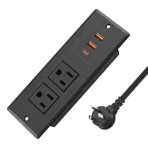 Recessed Power Strip Flush Mounted Drawer Outlet with PD 20W Fast Charging USB-C Ports Recessed Outlet for Conference Rooms Office Tables Furniture 6FT Cord (ETL Listed)