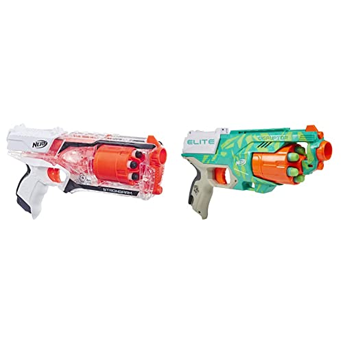 NERF Strongarm N-Strike Elite Toy Blaster & Elite Disruptor Dynamic Green Dart Blaster, 6-Dart Rotating Drum, 6 Nerf Elite Darts, Slam Fire, Kids Outdoor Toys for 8 Year Old Boys & Girls
