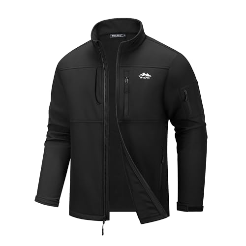 WULFUL Men's Lightweight Softshell Jacket Warm Fleece Lined Windbreaker Waterproof