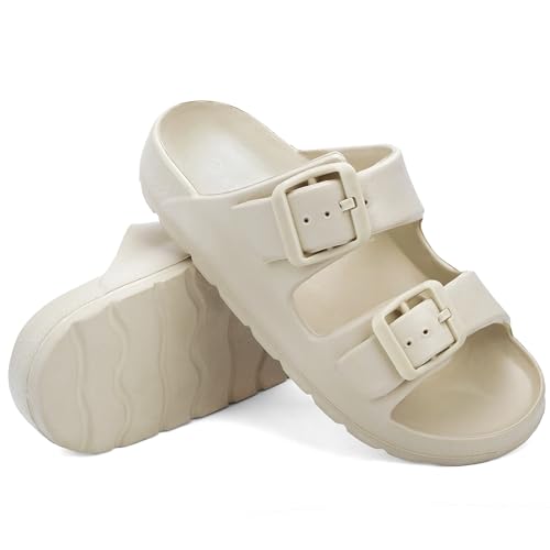 Image of INMINPIN Boys Girls Double Buckle Slide Sandals Comfort Beach Pool Shower Slippers Adjustable Indoor Outdoor Little Kid /Big Kid