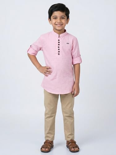 Image of Kids Stylish Solid Style Cotton Mandrain Collar Regular Fit Kurta|| Formal Boys Shirt || Casual Wear Buttoned Kurta for Boys