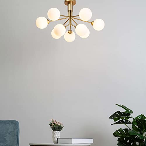 KOSILUM - Lustre élégant doré à 9 boules - Audrey - Lumière Blanc Chaud Eclairage Salon Chambre Cuisine Couloir - 9 x max 5W - 300 lm x 9 - G9 - IP20