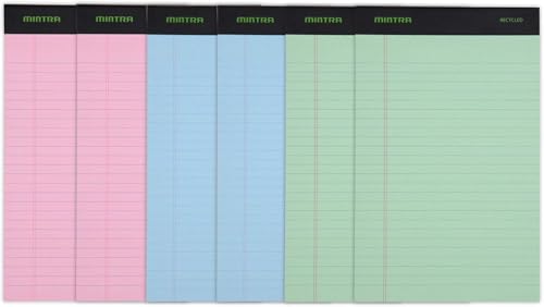 Image of Mintra Office Colorful Legal Pads - Includes 2 Blue, 2 Pink, and, 2 Green Writing Pads, Micro Perforated Lined Sheets, Ideal for Professional & Personal Use, 5 inchx8 inch Narrow Ruled, 6 pack Pastel Set 3