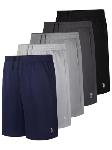 Tuliara 5 Pack Boys Athletic Shorts Youth Kids Basketball Soccer Shorts Quick Dry with Pockets for Outdoor Running Set A L
