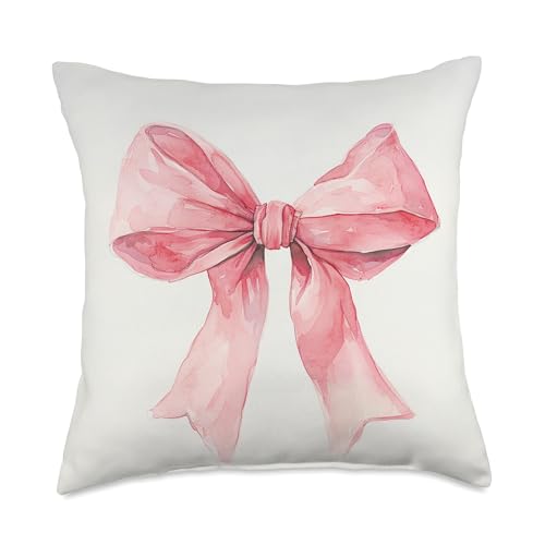 Image of Girly || Watercolour Bow || Coquette || Aesthetic Pink Bow Throw Pillow