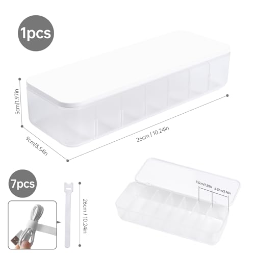 PAVSTINE Cable Organizer Storage Box with 7 Wire Ties,Desktop Cable Management Box with Lid,Power Cord Organizer with 7 Compartments for Office,Home,Desk Accessories Storage Stationery Supplies White by PAVSTINE - Image 7