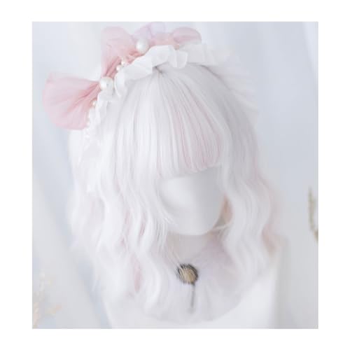 Perruque de cheveux synthétiques double couleur blanc rose 12 pouces