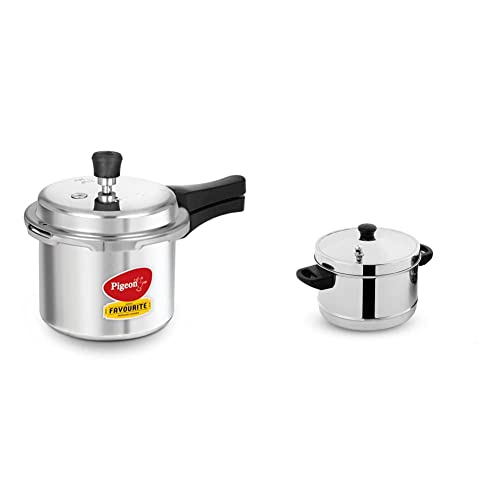 Image of Pigeon Idly Maker - 4Plates, Silver & Pigeon by Stovekraft Favourite Outer Lid Non Induction Aluminium Pressure Cooker, 3 litres, Silver