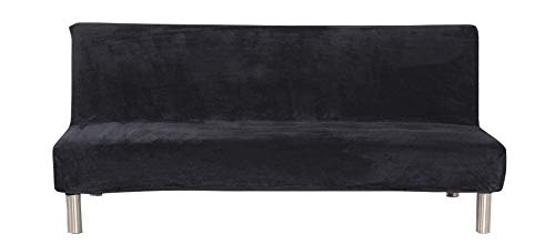 ele ELEOPTION Futon Cover Armless Sofa Slipcover Stretch Sofa Bed Cover Protector Without Armrests Elastic Spandex Modern Simple Mattress Folding Couch Shield Sofa Cover Machine Washable(Black)