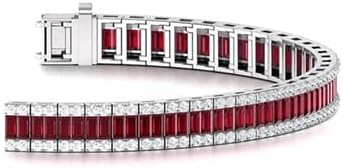 Baguette & Round Cut AAA Red Ruby & White Diamond Tennis Bracelet Bracelet for Mom Daughter Womens in 14k White Gold Finish 925 Sterling Silver (8.05 carats total weight)Mothers Day Gifts for Mom Anniversary Birthday Gifts for Women Wife Her